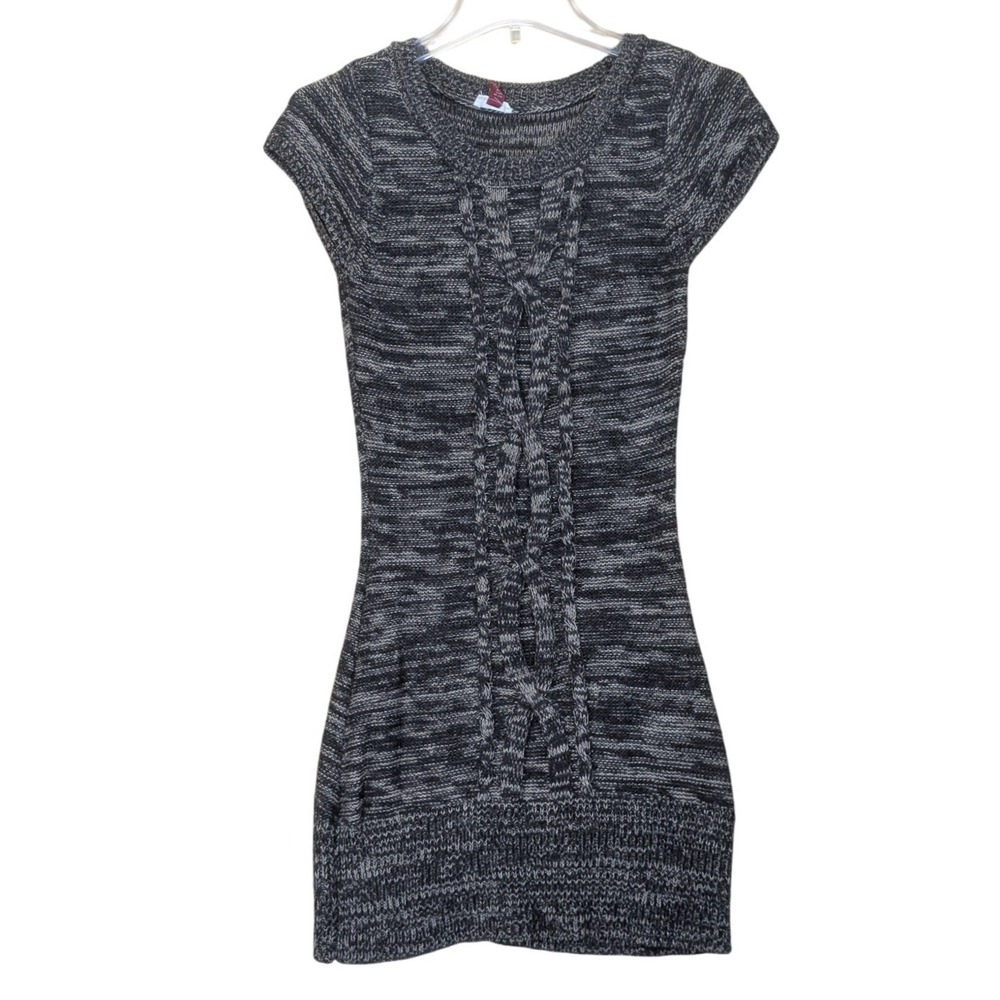 LEI Sweater Dress Mini Cable Knit Y2K Bodycon Cozy Black Gray Juniors Medium